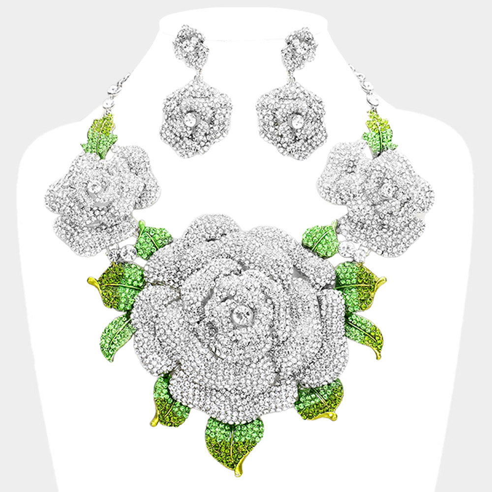 High End Links or Archousa Crystal Rose Necklace Set