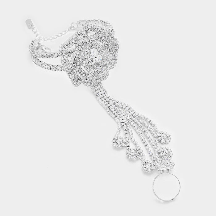 Crystal Letter S Silver Delicate Chain Bracelet in White Crystal
