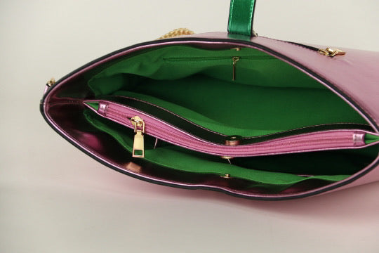 “Beautiful Pearlized Pink & Green HandBag of Distinction II” (IN-STOCK)